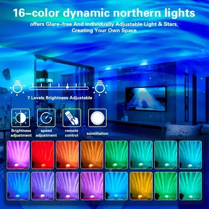 LED 오로라 프로젝터 라이트 북극광 효과 16색 변경 라이트 쇼 침실 거실 파티 장식에 적합