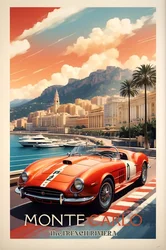 Vintage Racing Poster Collection - Retro Motorsport Wall Art Canvas - 40x60cm No Frame (PURPLE)