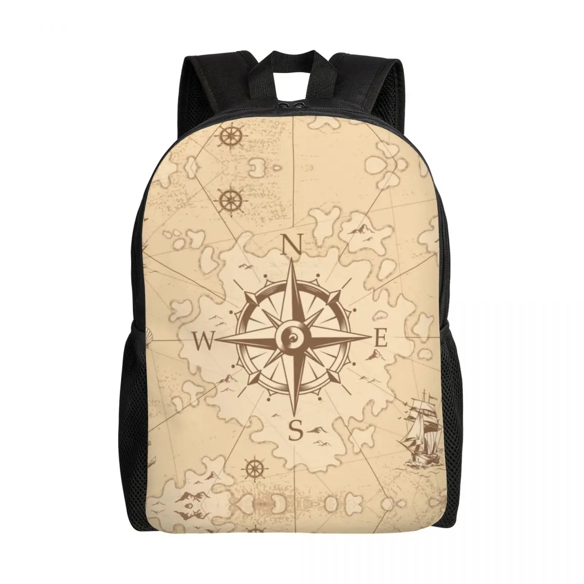 

Дорожный рюкзак с изображением пиратской карты для мужчин и женщин, школьный портфель для компьютера с морским компасом, студенческий ранец для колледжа