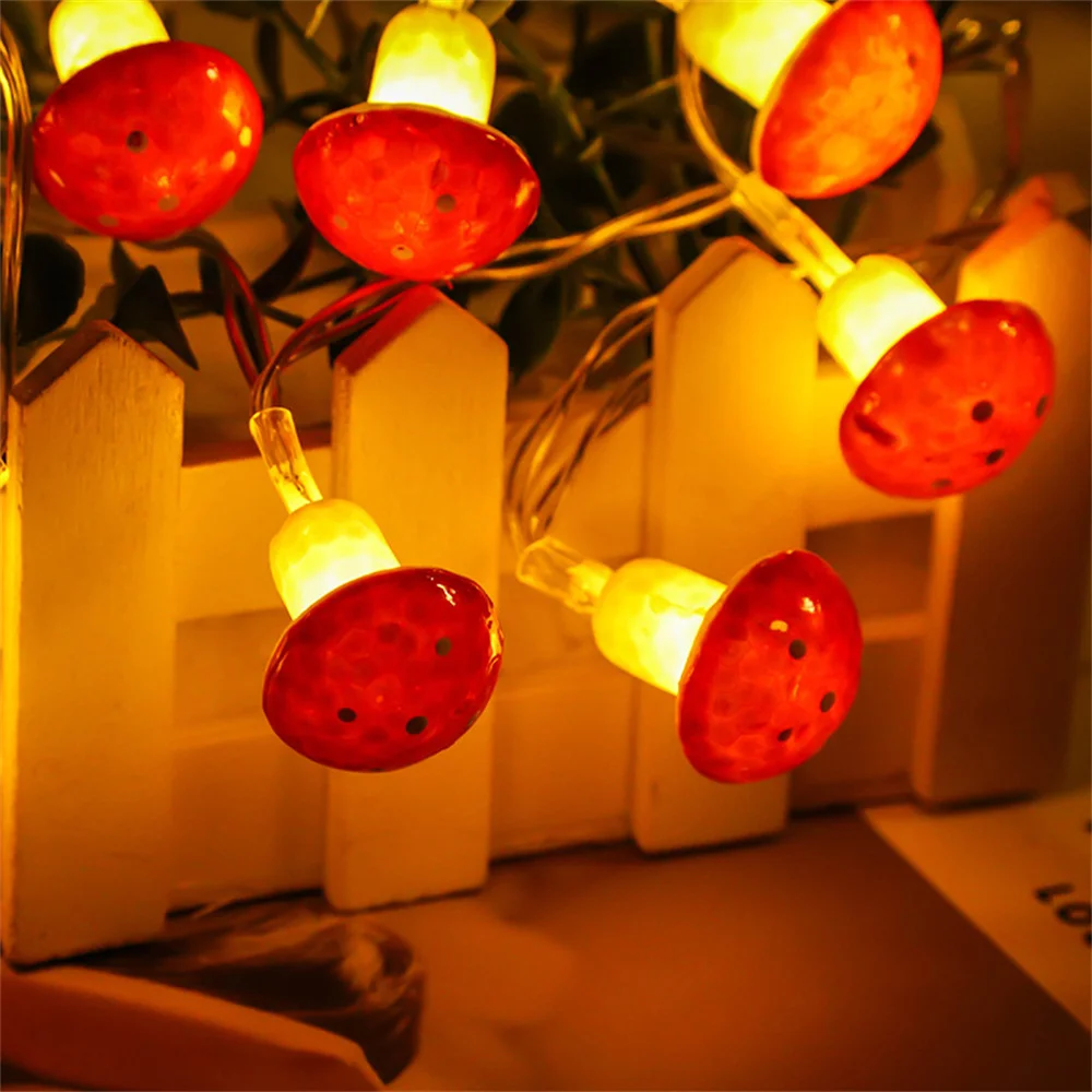 

10Led Mushroom String Lights Battery Powered Warm White Garden Garland For Holiday Christmas Party Waterproof Fairy Lights