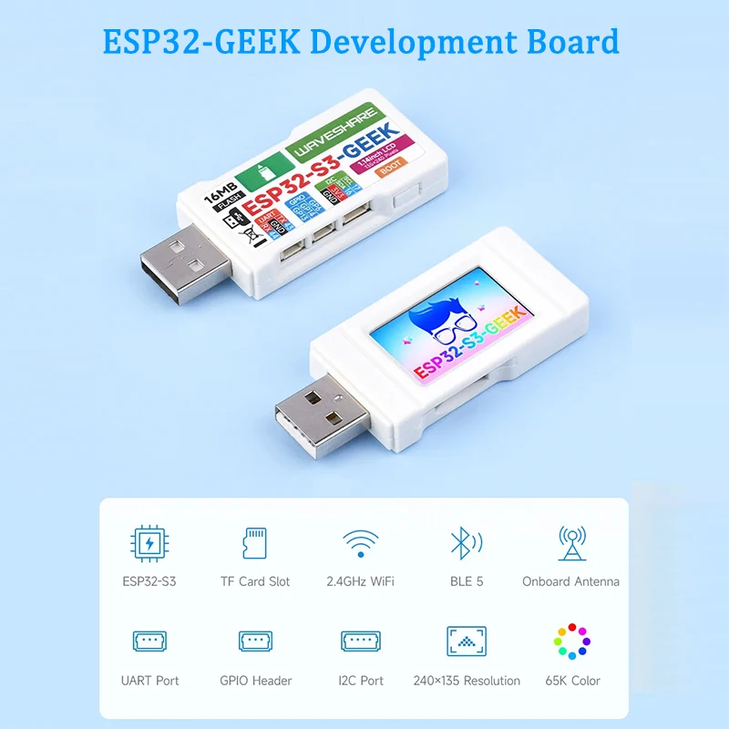 

ESP32-GEEK Development Board ESP32-S3R2 Controller Chip 16MB Flash with 1.14 Inch 65K Color LCD Supports WiFi and Bluetooth LE