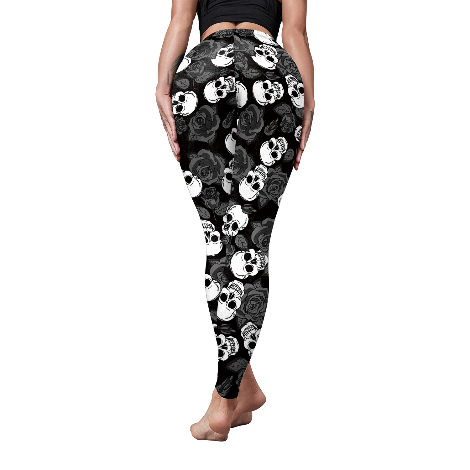 Nadanbao Halloween Skull Print Leggings Damen Gothic Punk Cosplay Hose Mittlere Taille Sexy Skinny Strumpfhosen Fitness Workout Hose – Detail 8