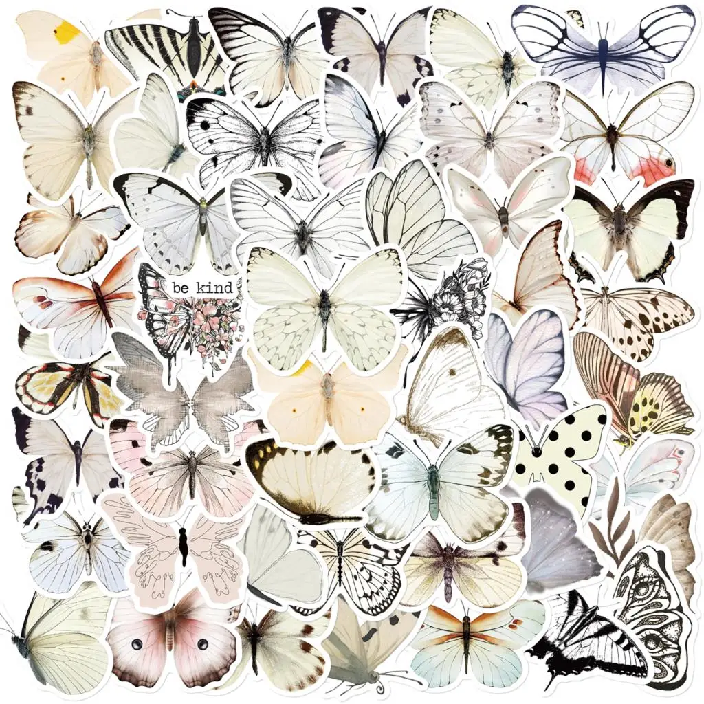 

50 шт., водонепроницаемые виниловые наклейки-бабочки для ноутбука, гитары, чемодана, скейтборда