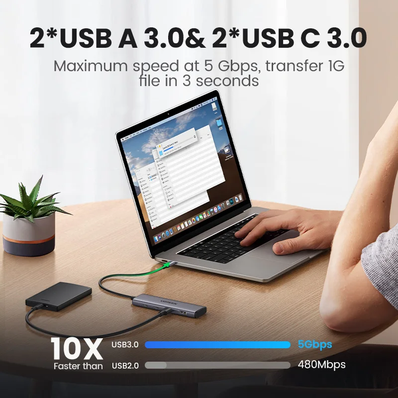 Ugreen Usb c Hub Portas Usb c para Hub Usb com Usb-c e Usb-a 5gbps Data Port Alumínio tipo c Hub para Adaptador Usb Múltiplo - Imagem 4