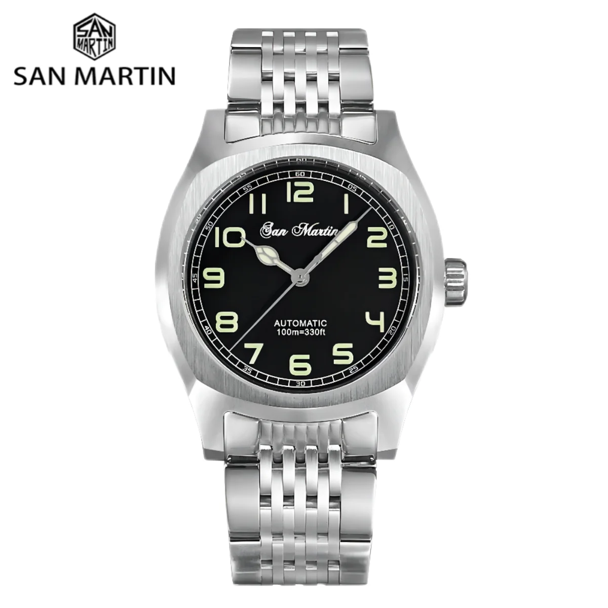 Orologio Meccanico Da Uomo San Martin Nuovo Stile Militare Pt5000 Vetro Zaffiro Automatico Relogio Masculino Impermeabile 10Bar Sn0026Ag