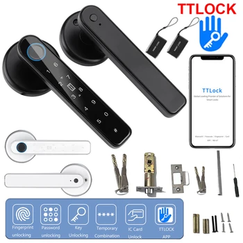Password Handle Lock Biometric Fingerprint Password Key Unlock Anti Peeping Type-C Emergency Charge for Home Office Glass Doors 1