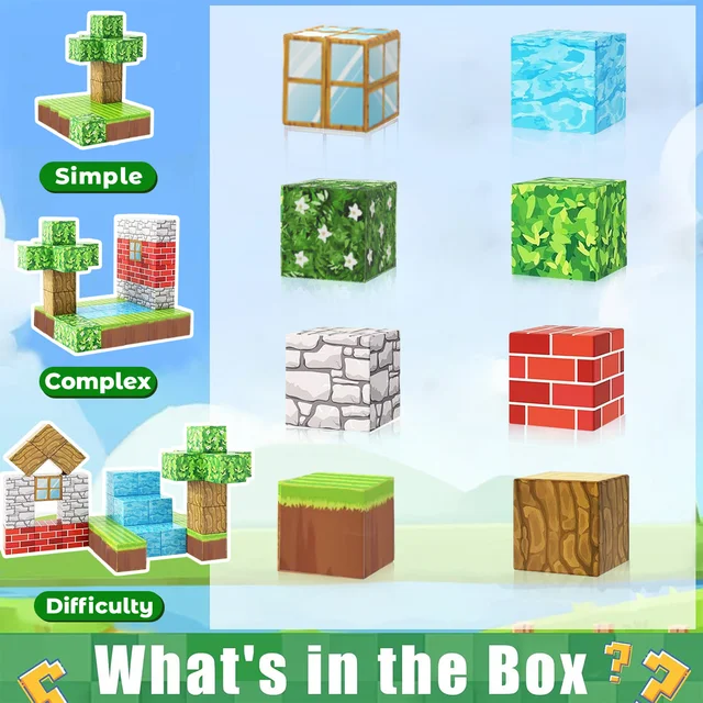 Magnetic Building Blocks Stacking Construction Set STEM Sensory Toys for Mine World Kids Boys Girls Ages 3+ DIY Magnet Cube Gift 2