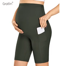 Gratlin Maternity Shorts For Pregnant Women With Pockets Over Belly Support Pregnancy Pants Yoga Anti Chafing High Waisted