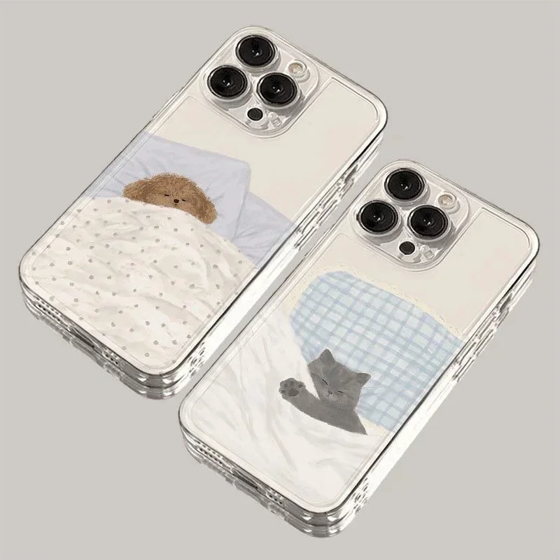 Adorable Cartoon Cat Dog Couple Soft Phone Case Cover