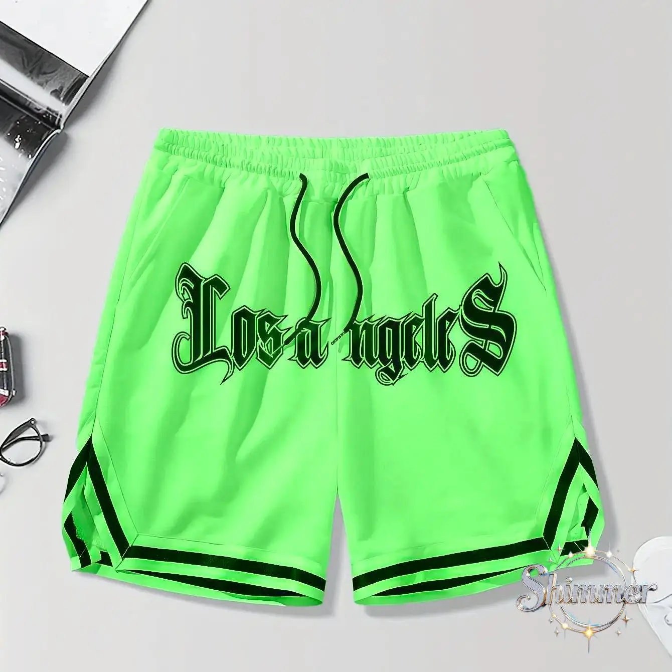 Stylish Men's 3D LOS ANGELES Basketball Shorts with Alphabet Print, Loose Fit with Drawstring and Pockets