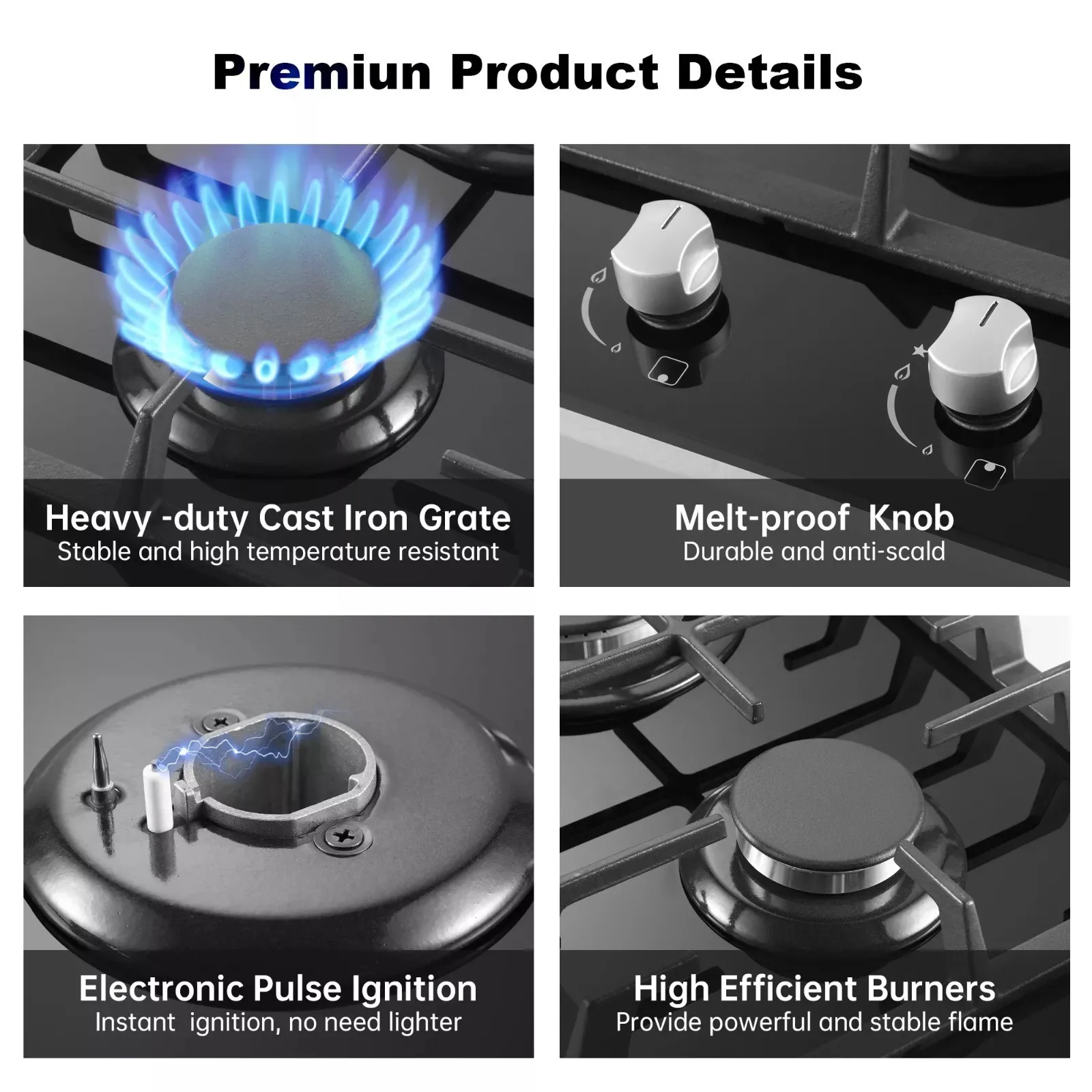 12 Inch Built-in with Thermocouple Protection, LPG/NG Dual Fuel Gas Cooktop 3