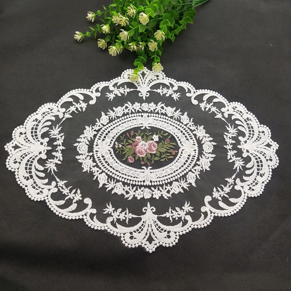 European Oval Lace Embroidered Retro Table Mat and Coaster