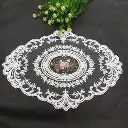 European Oval Lace Embroidered Retro Table Mat and Coaster - M (WHITE)
