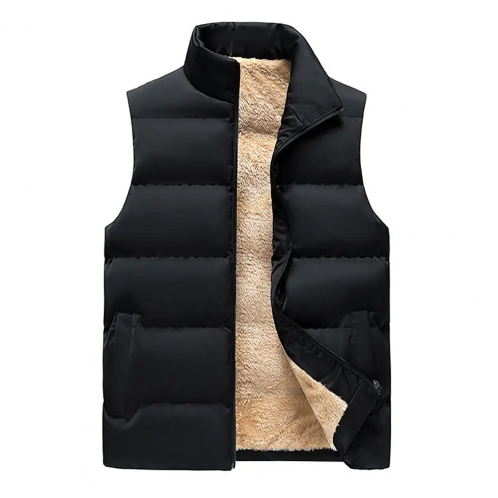 

Fleece Lined Men Vest Winter Outerwear Men's Casual Heated Vest with Lapel Collar Multi-pockets Waterproof Comfort 3 for Fall