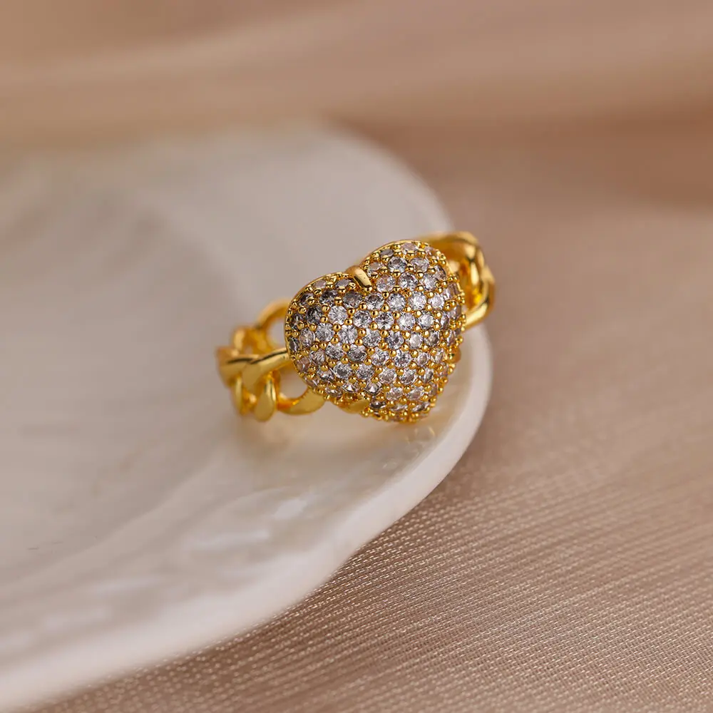 Zircon Rings Gold Color Stainless Steel Geometric Opening Wedding Party