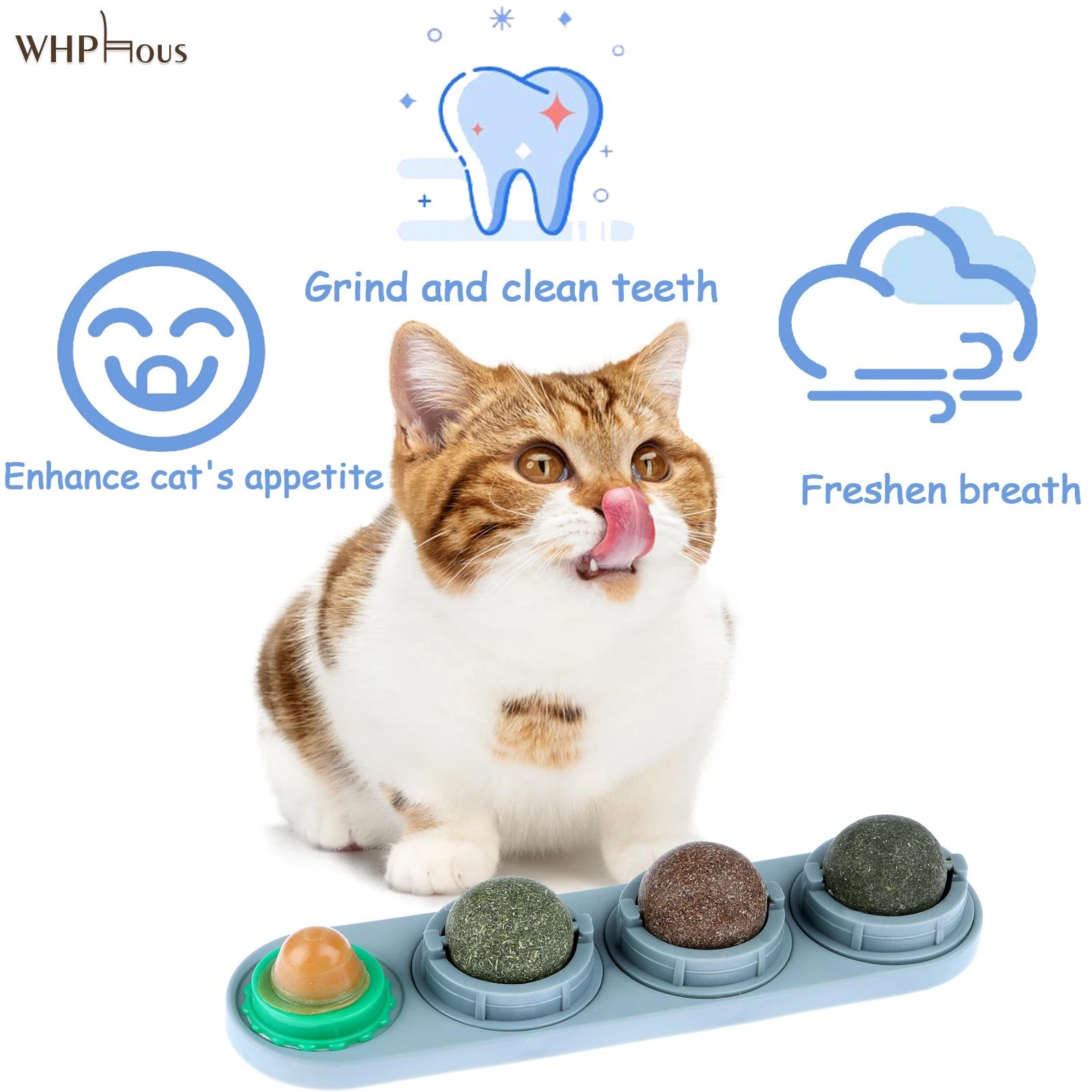 4pcs/set Catnip Ball Set Cat Treat Toys Snack Self-Adhesive Teething Molar Catnip Ball Ball Rotated Wall For Cats Mount Toy