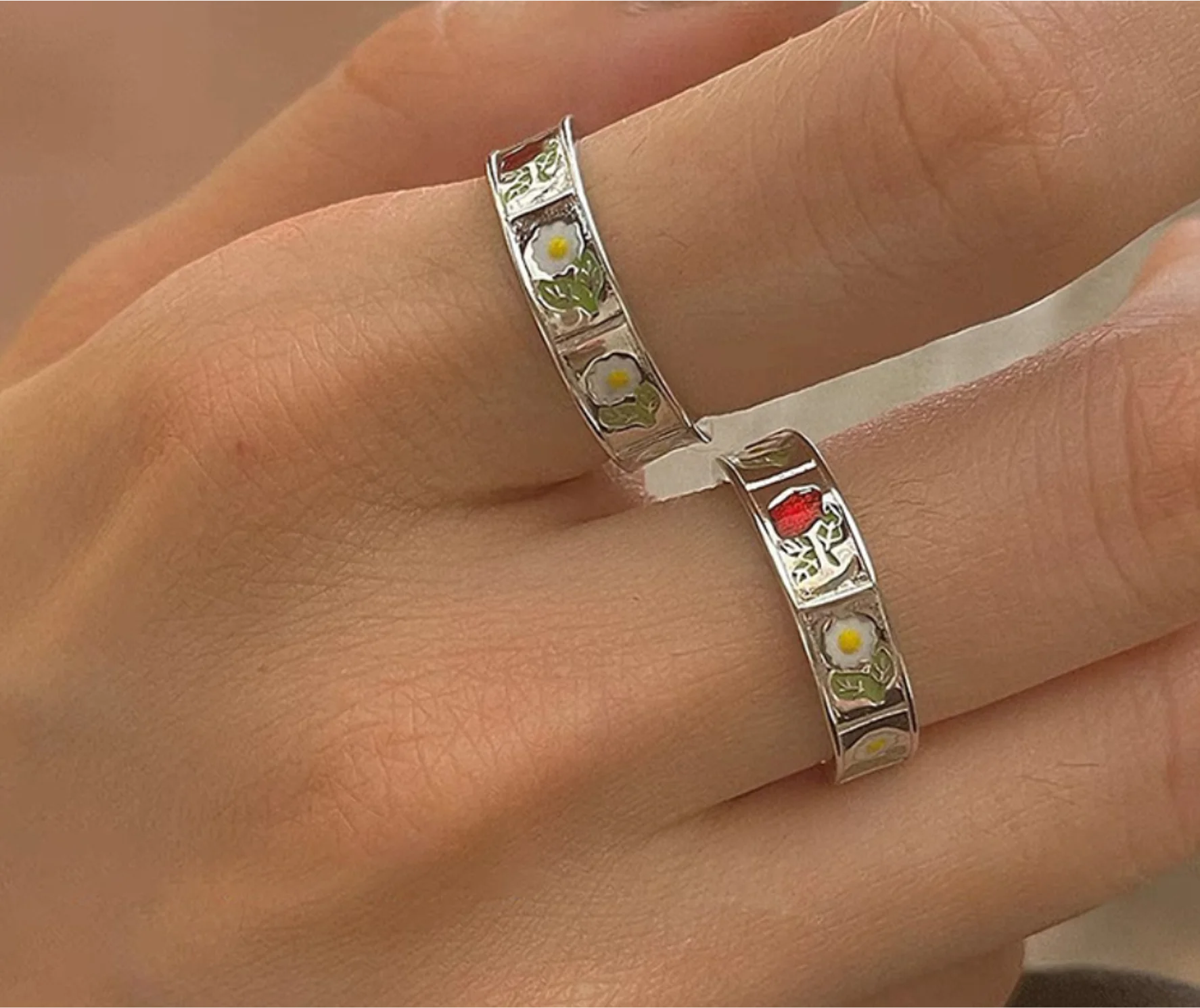 Vintage hand-painted flowers lovely drop glaze open alloy simple rings for women fashion jewelry