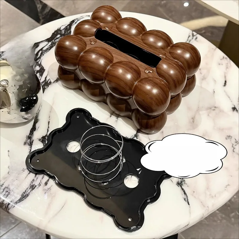 New Chinese Style Wood Grain Tissue Box Plastic Cotton Candy Design Luxury Napkin Holder for Home Decoration Aesthetic Table