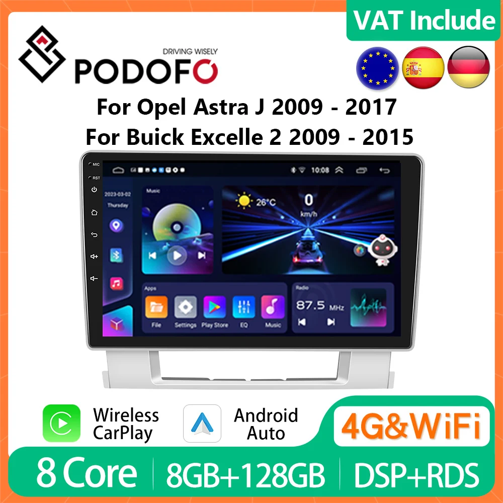 Podofo 9 "Radio de coche inalámbrico CarPlay Android Radio para Buick Excelle 2/OPEL Astra J 2009 - 2017 Multimedia GPS 4G WIFI autoradio 1