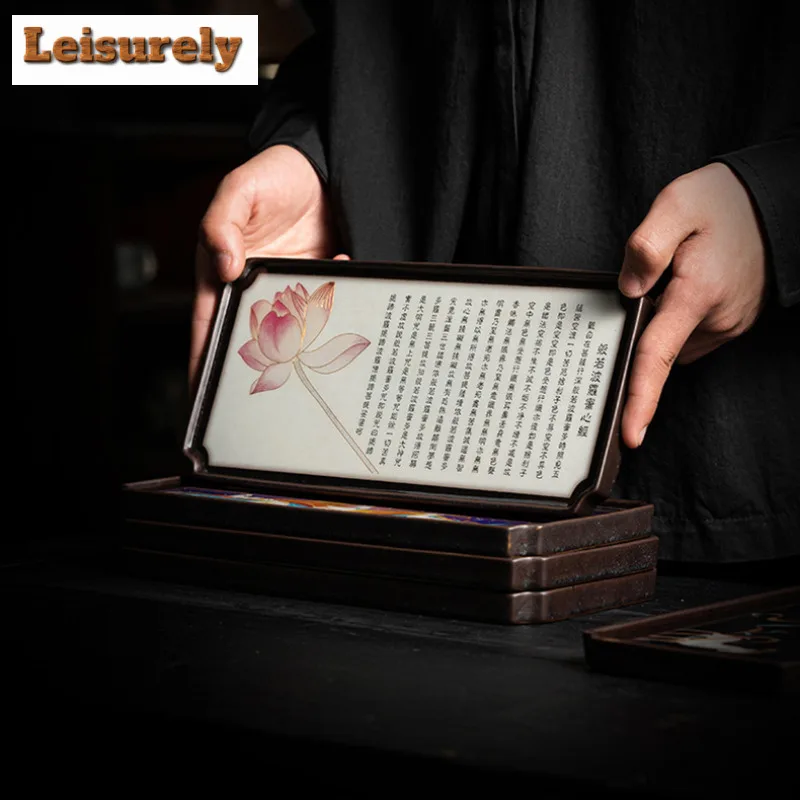 Chinese Landscape Rectangle Tea Tray Cake Rack Coffee Storage Board Teapot Base Dishes for Serving Chinese Tea Set Accessories