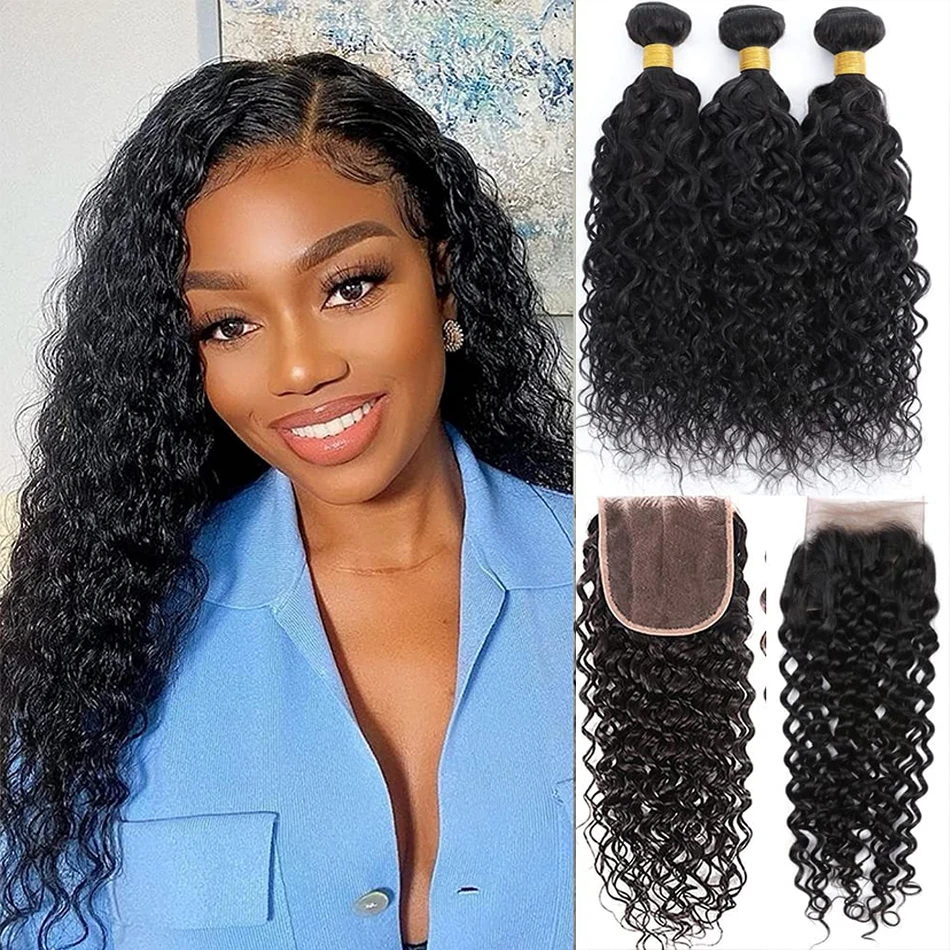 

Deep Wave Bundles With Closure 4x4 Lace Closure Curly Human Hair Bundles On Sale Corn Water Wave 100% Remy Brazilian Wig TYSLE