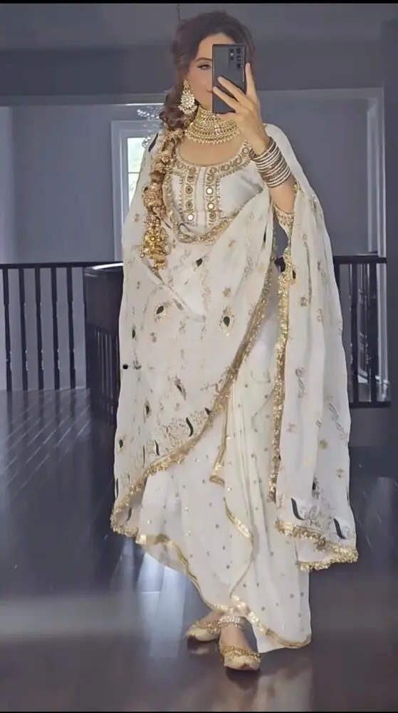 White Salwar Kameez Ethnic Traditions Pakistani Sharara Set Wedding Dress