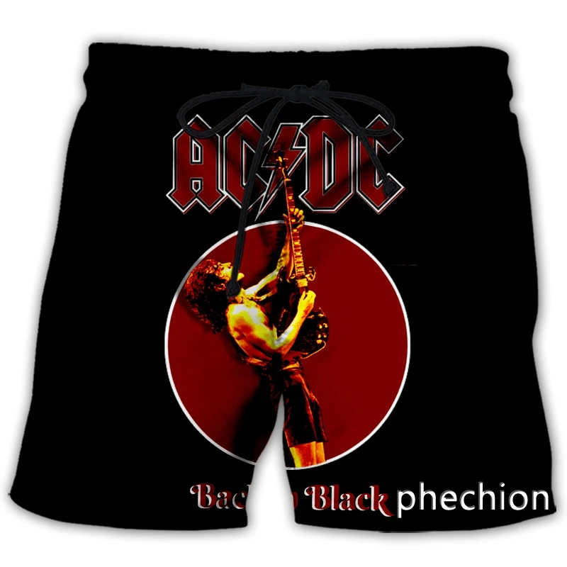 phechion New Men/Women AC DC Rock Band 3D Printed Casual Shorts Fashion Streetwear Men Loose Sporting Shorts A100