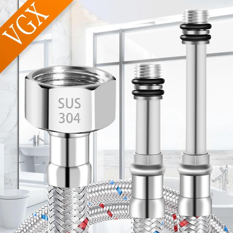 VGX G1/2 G3/8 G9/16 304 Stainless Steel Flexible Plumbing Pipes Cold Hot Mixer Faucet Water Supply Pipe Hoses Bathroom Kitchen plumbing hose water pipe