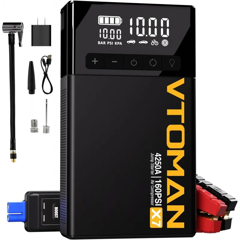 

VTOMAN X7 Jump Starter with Air Compressor, 4250A Portable Car Jumper with 160PSI Digital Tire Inflator,12V Lithium Battery Char