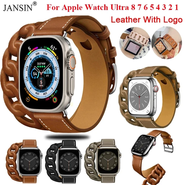 Women Luxury strap for Apple Watch Band 44mm 45mm 40mm-41mm Genuine Leather  Double tour Bracelet series 8 7 SE 6 5 4 Ultra 49mm - AliExpress