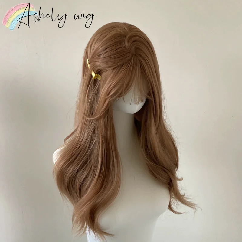 Ashely Light Brown Wig for Women 22inch Lolita Wigs Curtain Bangs High Quality Cute Synthetic Wigs for Codplsy  Peluca Sintética