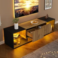 3-х уровневый шкаф для ТВ-консоли со светодиодной подсветкой, глянцевая ТВ-консоль с электроприводом 70 дюймов для гостиной, хранения в спальне — изображение 5