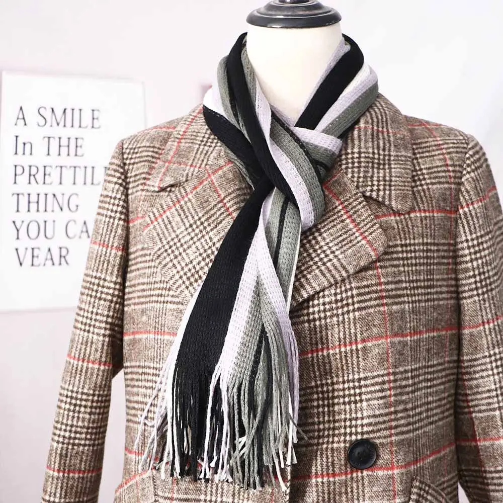 Quality Warm Winter Scarves with Tassels Male Echarpe Business Affairs Scarves Scarf Striped Scarf Tassel Scarf Fringed Muffler