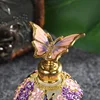 Gold Purple Pink Flowers Glass Perfume Bottle With Metal Butterfly Lid Empty Refillable 25ml Round Frost Fragrance Containers 2