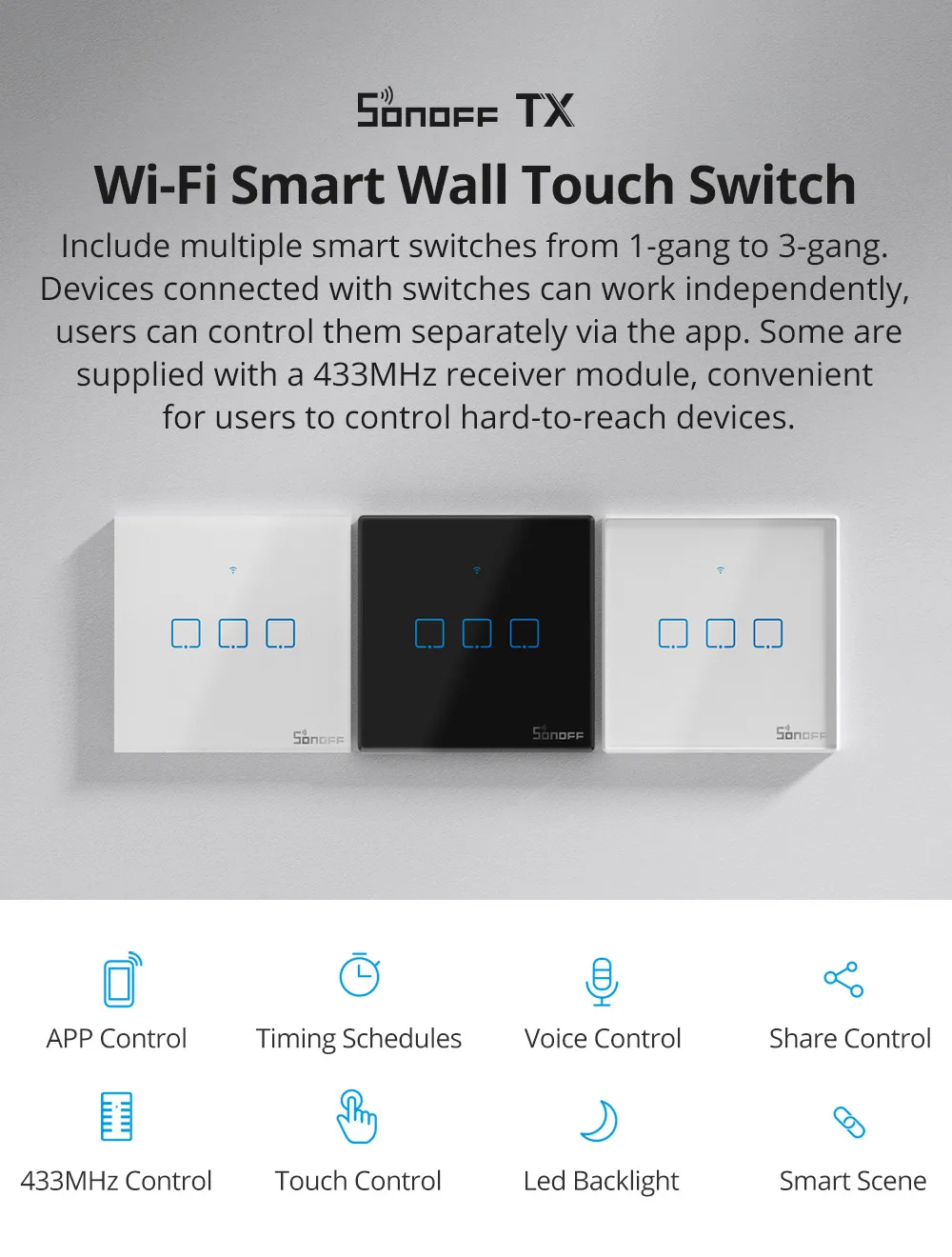 sonoff interruptor gang parede da ue sem fio toque interruptor de luz rf painel parede funciona com alexa google casa ifttt