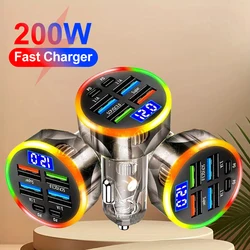 High - Power LED Display Multiport Car Charger Adapter - 200W Fast Charging - Transparent (Transparent)