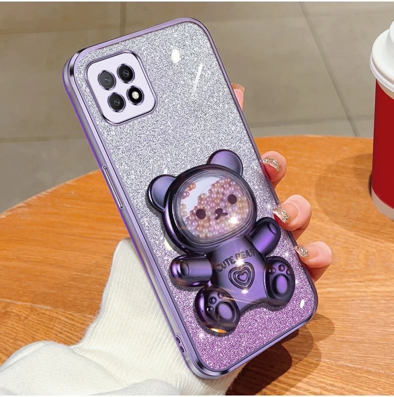Coque de téléphone avec support à paillettes, ours mouvant, A 72, pour Oppo A78, A58, A97, A93, A92, A96, A95, A91, A74, A72, A83, A94, 4G, 5G_voghion.com
