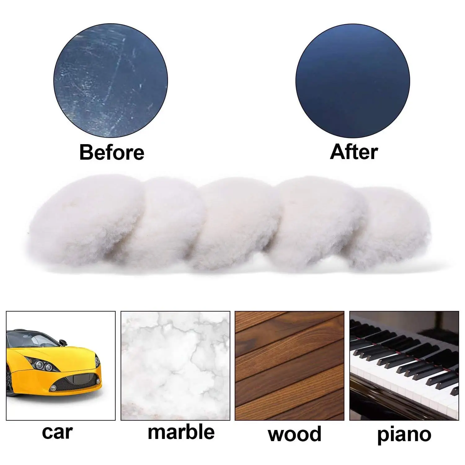 Car Polishing Pad 5PCS 3inch Polishing Kits Wool Wheel Auto Paint Care