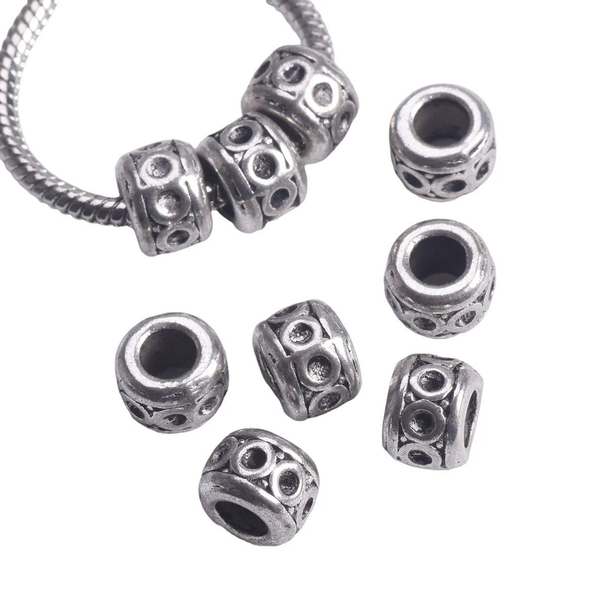 10pcs Rondelle 9.5x7mm Tibetan Silver Color Loose Metal Charms Big Hole Beads For Jewelry Making DIY Euroipean Charm Bracelet 11pcs lot 8 colors geometric figure charm hollow glue blank pendant tray bezel charms diy bracelet necklace jewelry making