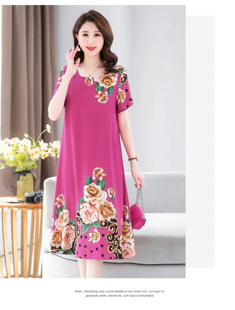 Neue Sommer Hause Kleidung Für Mütter Mittleren Alters Kurzarm Nachtwäsche Kleid Baumwolle Rayon Lange Nachthemd Frauen Nachthemden 5XL – Detail 18