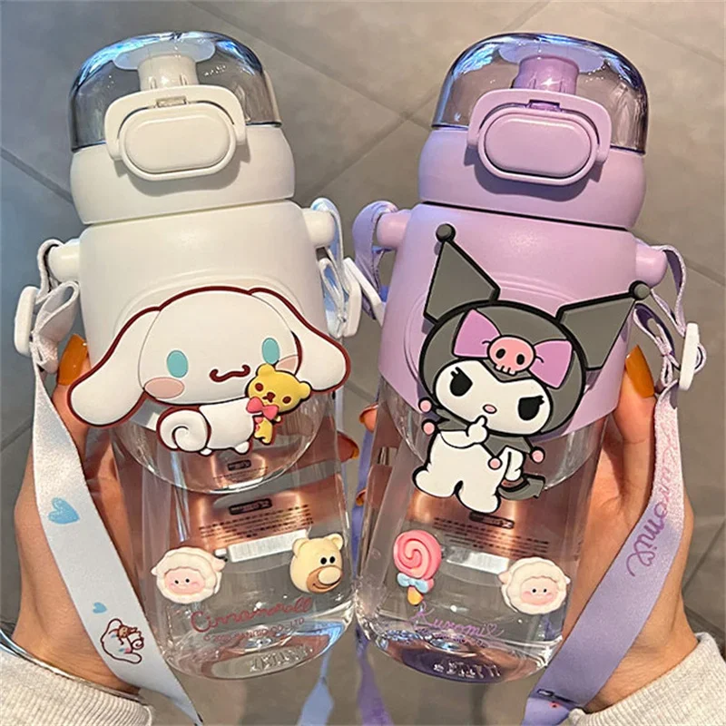 

600 мл Sanrio Cinnamoroll пластиковая чашка аниме Kuromi Melody мультфильм кавайная Спортивная бутылка для воды кофе детская бутылка для воды подарок