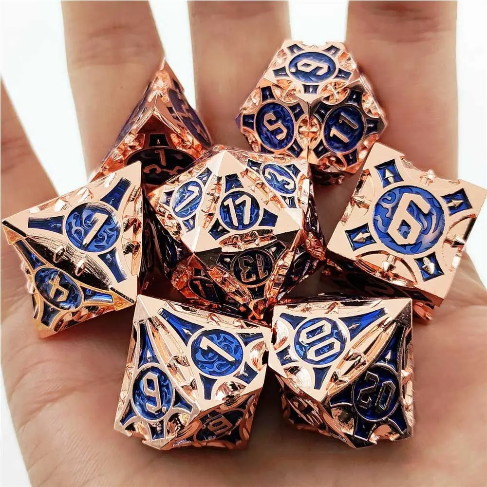 Innovative Random Polyhedral Dice in Multiple Colors for Role Playing Game or Party Game 7pcs Metal Dices Set 