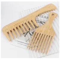 Peigne à cheveux en bois de bambou naturel, 1 pièce, antistatique, fourchette Afro pour femmes, peigne rond à dents larges, brosse à cheveux pour femmes 3