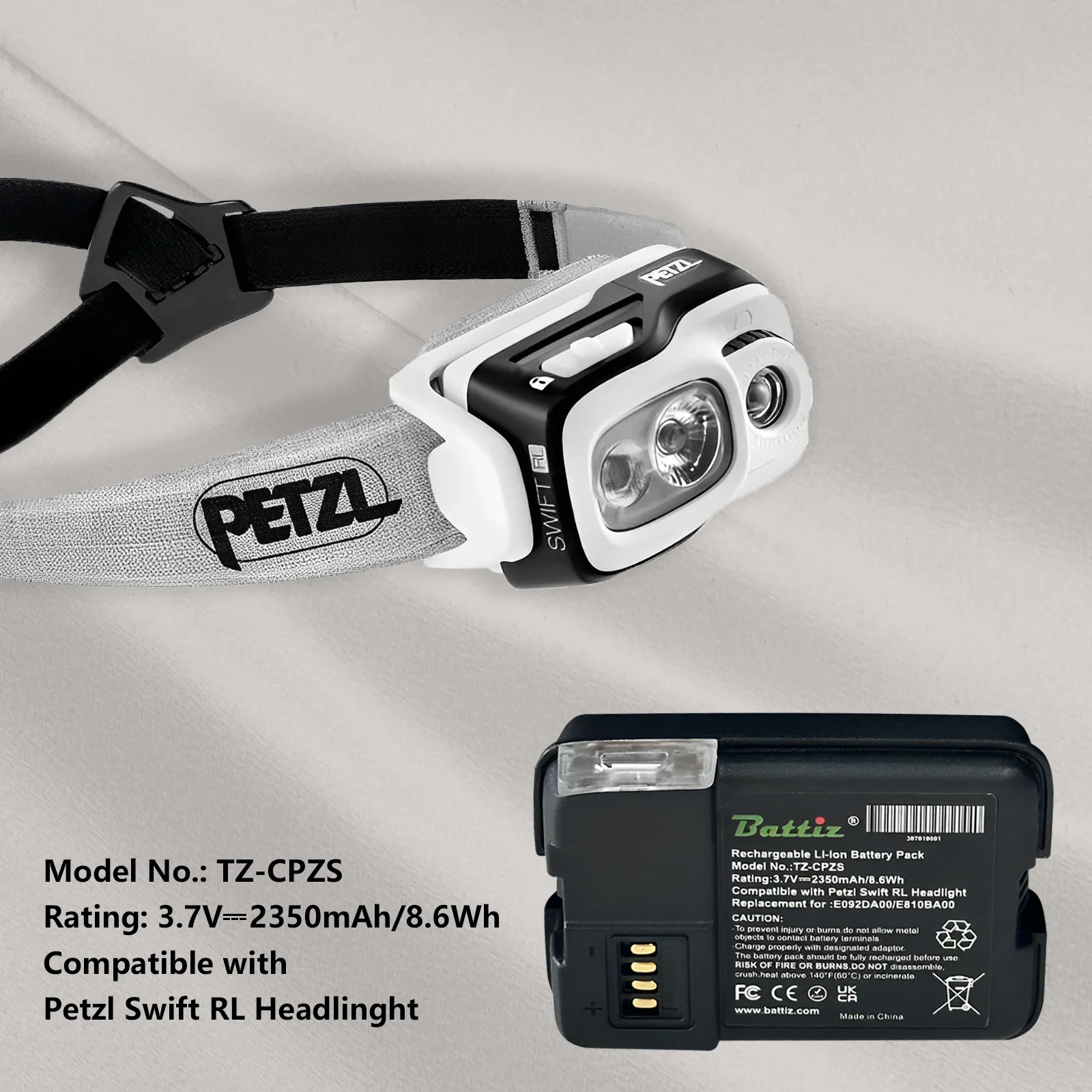 Skonppu Li-ion Rechargeable Battery For Petzl Swift RL Headlamps 3.7V 2350mAh For rechargeable lithium batteries