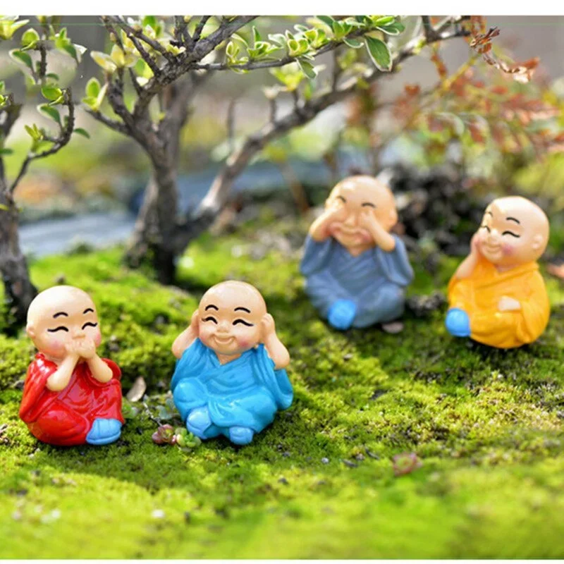 4 Pcs/set of Little Monk Resin Crafts Micro Landscape DIY Ornaments Flower Pot Garden Decoration Buddhist Monk Miniature