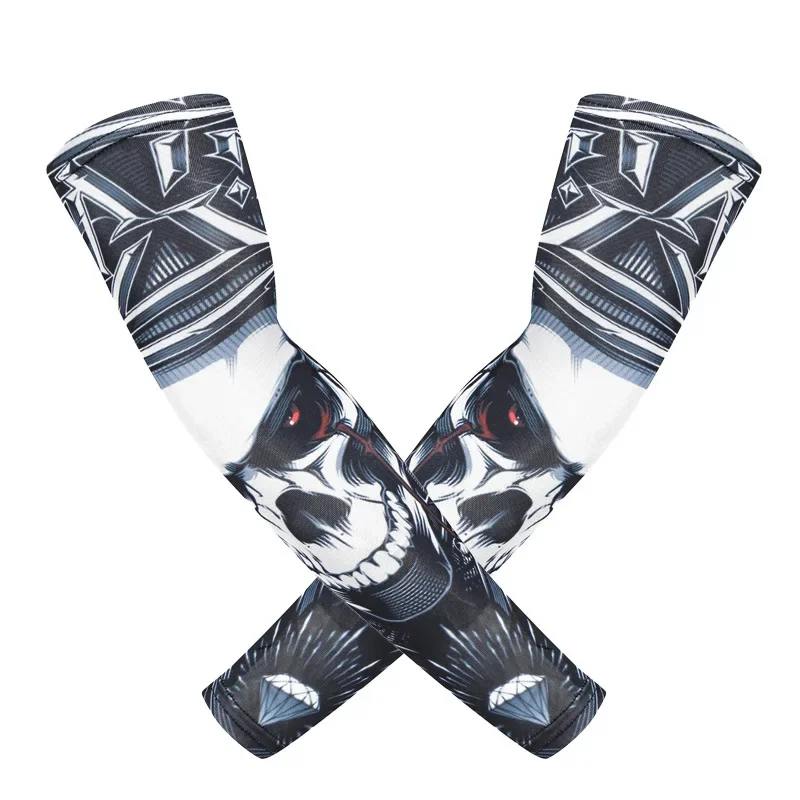 2PCS Breathable UV Protective Tattoo Arm Sleeve Driving Running Vissen Fietsen Mouwen Basketball Cover Skull Fishing Arm Sleeves 5