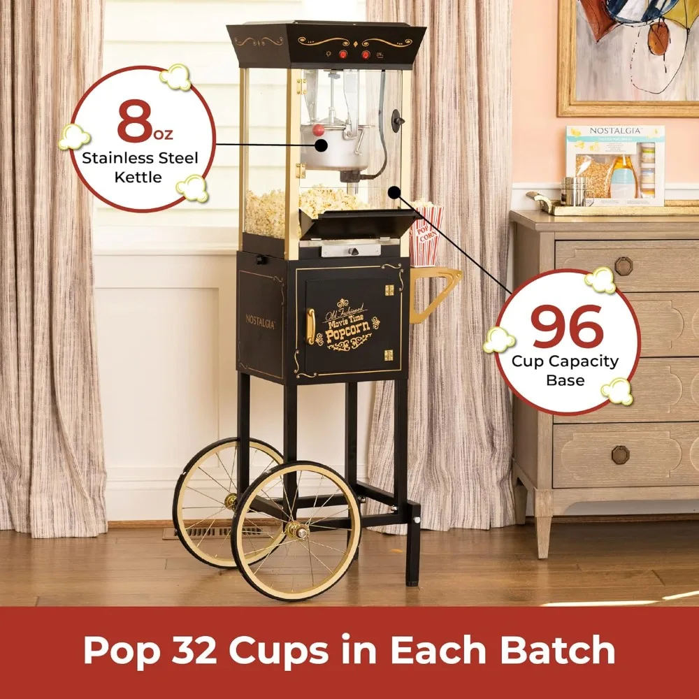 Popcorn Maker Machine-Professional Cart With 8 Oz Kettle Makes Up to 32 Cups-Vintage Popcorn Machine Movie
