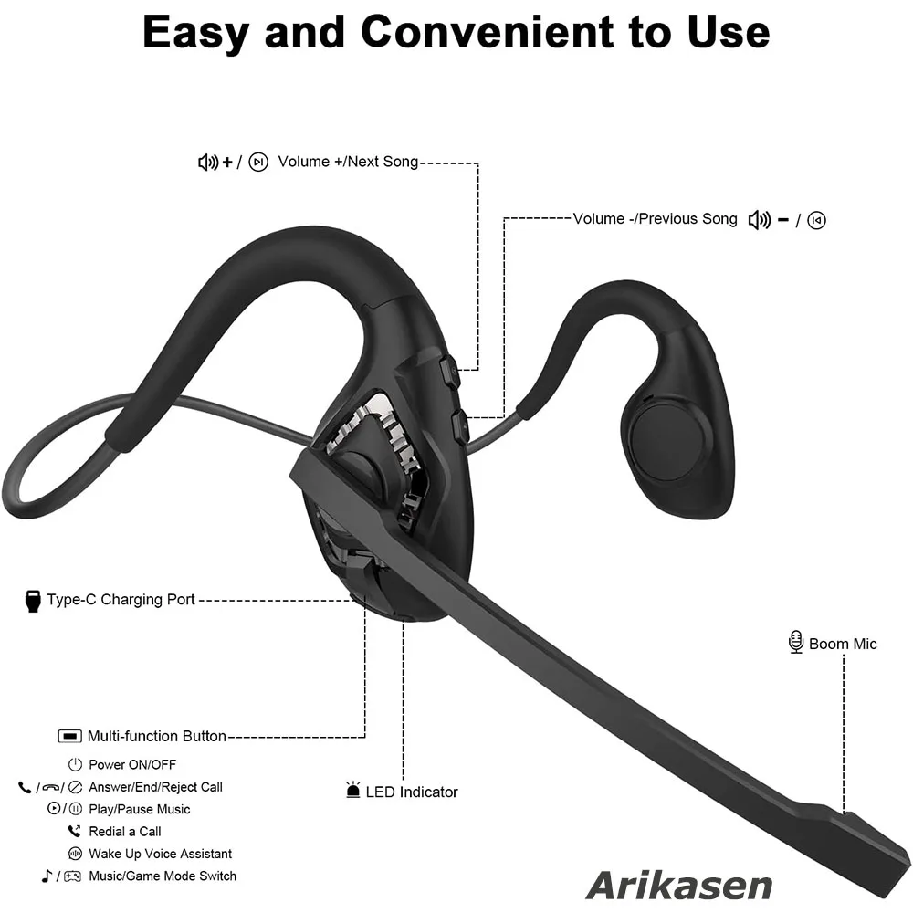 Headsets With Microphone Open Ear Wireless Bluetooth Noise Cancelling Air Conduction Headphones For Office_voghion.com