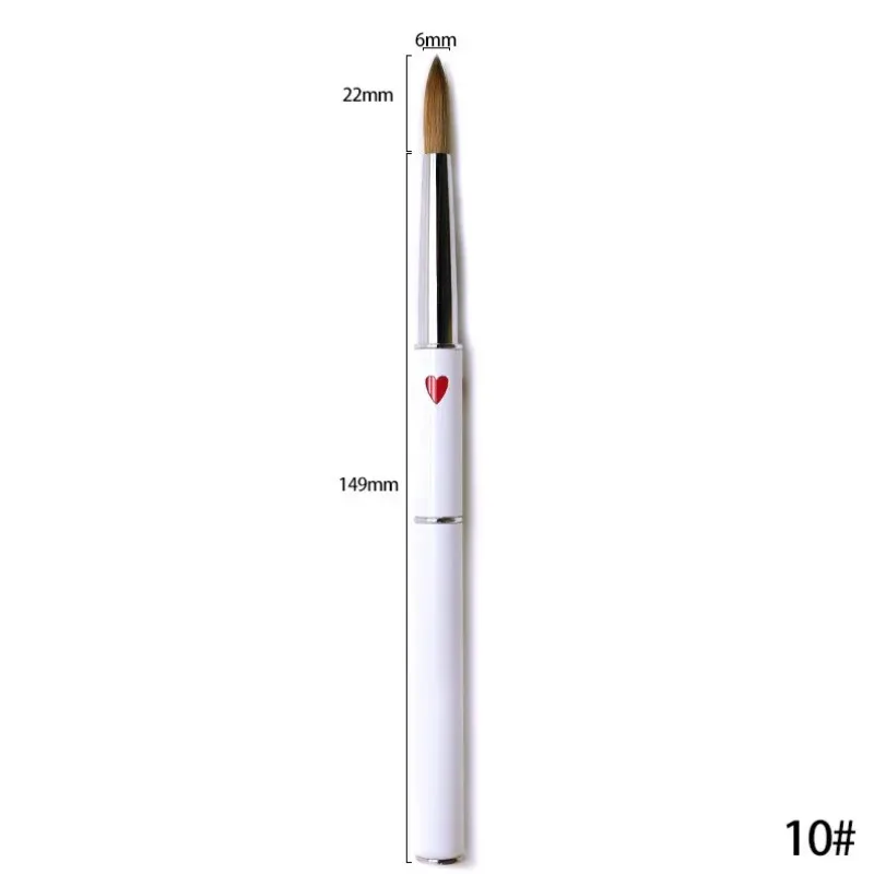 1PCS Manicure Drawing Brush Tools 6#8#10#12# Acrylic Nail Art Pen Pure Kolinsky Professional White Metal Heart Painting Sable 3