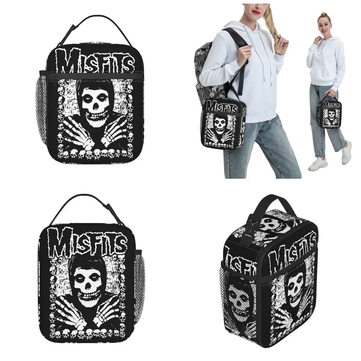 Borsa Pranzo Termica Con Teschio - Lunch Box Isolata Da 28x16x17 Cm In Tessuto Oxford, Per Lavoro E Picnic, Capiente E Portatile